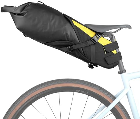 Rhinowalk Borsa da sella impermeabile per bicicletta, grande capacità, borsa da 14L, impermeabile, per mountain bike, bici da strada, accessori da ciclismo, colore nero e giallo