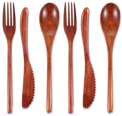 Psyqtsuary Set di 6 posate in legno riutilizzabili in stile giapponese riutilizzabile cucchiaio portatile forchetta coltello per cucina casa ufficio idee regalo