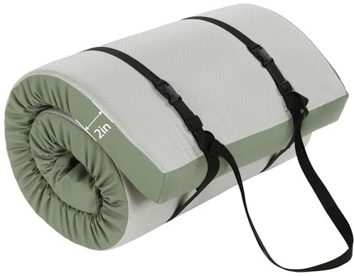 MABOZOO 2 Inch Thick Yoga Mat, 72''x24'x2 Foldable Extra Thick Exercise Mat Gymnastics Cushion with PU Leather, Padded Yoga Cushion Fitness Pad for Pilates, Stretching (Green)