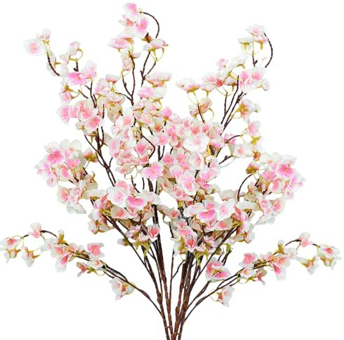 Fiori di ciliegio artificiali, 3 steli di fiori di ciliegio in finta seta, rami di pesco 104 cm, fiori finti lunghi steli per composizioni di vasi, tavoli da matrimonio, giardino, decorazione per la