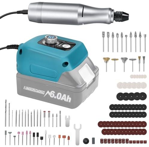 Akku Rotationswerkzeug Station kompatibel mit Makita 18V Akku, 0-18000rpm Variable Geschwindigkeit Schleif- und Gravierwerkzeug mit 124Pcs Zubehör zum Schleifen, Gravieren, Polieren (ohne Akku)