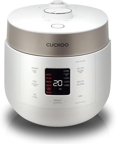 CUCKOO CRP-ST0609FW Rice Cooker and Warmer for 6 Cups (Uncooked) / 12 Cups (Cooked) Double Pressure Rice Cooker and Warmer with Non-Stick Coating, 16 Menu Options, 3 Voice Guides, Automatic