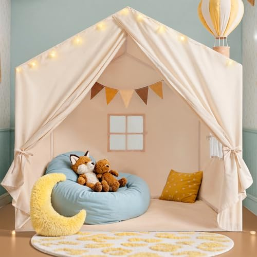 Little Dove Tienda de campaña para niños, Tienda de campaña con Luces de Estrella, Tiendas de campaña Grandes con 2 Ventanas, casa de Juegos para niños en Interiores y Exteriores, rincón de Lectura