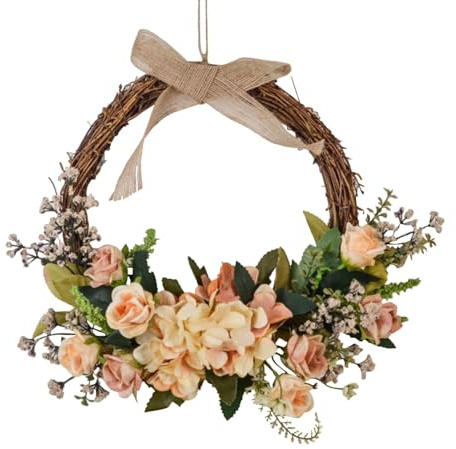 Corona di fiori artificiali, corona in rattan naturale, decorazione per porte e finestre, decorazioni per matrimoni e feste, decorazione per interni ed esterni per un fascino stagionale