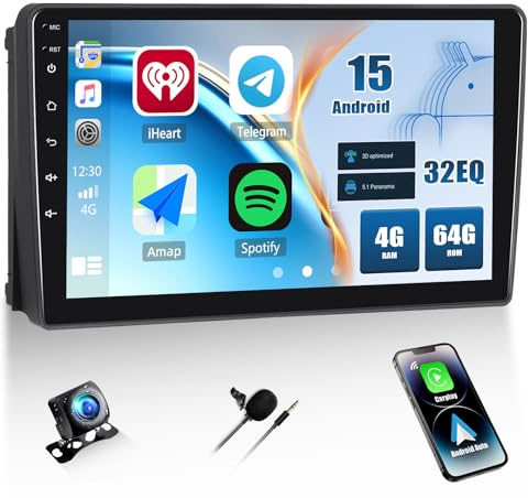 CAMECHO 4+64G 9 Pollici Autoradio per Ford Transit 2009-2016 Focus 2005-2008 con Telecamera Posteriore con DSP, Android 15 Wireless Carplay Bluetooth HD Radio con Android Auto GPS WIFI FM/RDS +Canbus