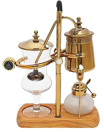 Royyalpa Elegante sifón cafetera 400 ml con vidrio, filtro, soporte y quemador, estilo retro para cocina y café, manual, resistente al calor y decorativo, 23,5 x 12 x 38 cm