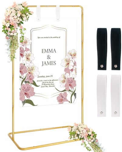 Nwvuop Wedding Welcome Sign Stand, Adjustable Wedding Sign Holder Easel Stand for Display(Gold)