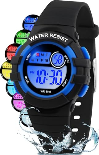 Ayybboo Montre Enfant Numérique Garçon Fille,Montres Digitale Sport avec LED 7 Couleurs Lumineuse,Étanche 30M,Alarme,Chronomètre,Date,Cadeaux pour Enfants