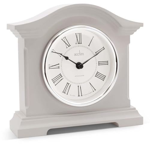 APXB Cliffburn Mantel Clock Radio Controlled Analogue Quartz Domed Glass Lens Clear Roman Dial Any Room Living Room Lounge Dining Room (Taupe)