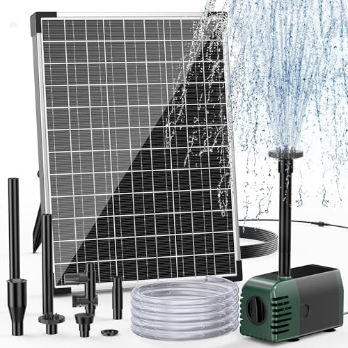 Biling Pompe solaire de bassin de 20 W - 875 l/h - Pompe solaire silencieuse avec 4 buses - Fontaine solaire avec tuyau de ruisseau pour bassins de jardin jusqu'à 800 l - Jeu d'eau DIY