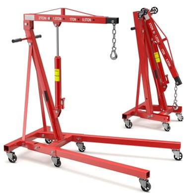 JIEYUGH Gru da Officina，con 6 Ruote, in Acciaio Resistente, Gru Idraulica per l'officina，Gru Manuale Pieghevole con Braccio Regolabile, pour Garage et Usage Industriel(2T)