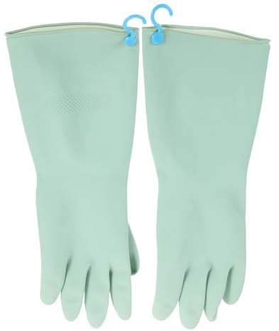 DIYEAH Reusable Non-slip Dishwashing Gloves with Hook, Waterproof Household Kitchen Cleaning Gloves in Mint Green, Sturdy Textured Rubber Mitts for Washing Dishes and General Cleaning