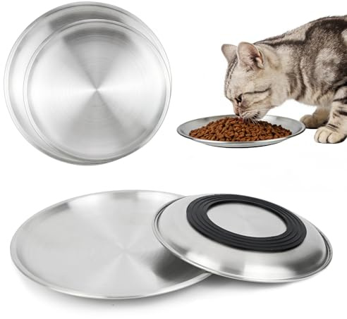 Juego de 4 platos antideslizantes de acero inoxidable para gatos, cuencos redondos para mascotas