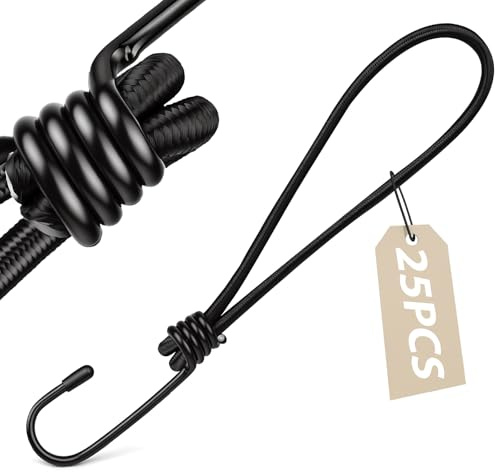 vsshe Ganci Elastici, 25 Pezzi Corde Elastiche con Gancio, 20 cm Elastici Cinghie di Fissaggio per Telone, Corde elastiche robuste, Multiuso, per Teloni, Campeggio, Poster, Tende