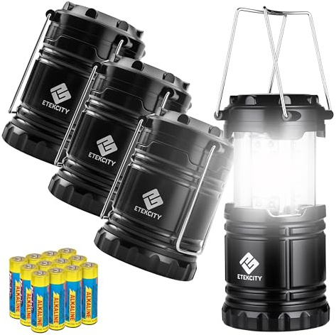 Etekcity Faroles de camping para cortes de energía, paquete de 4, linterna para artículos esenciales de camping, luces LED de emergencia que funcionan con pilas, kit de supervivencia y equipo para