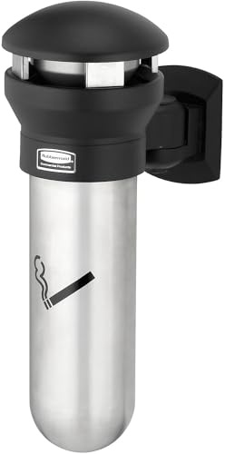 Rubbermaid Commercial Products Infinity Wall-Mount Smoker's Management Station, 3/5 Gallon, Silver, Weather Resistant Cigarette Butt Receptacle/Disposable, Outdoor Ashtray For Restaurant/Office/Mall