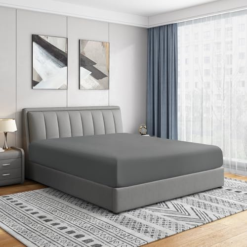 Cathay Luxury Silky Soft Polyester Single Fitted Sheet, Queen Size, Gray