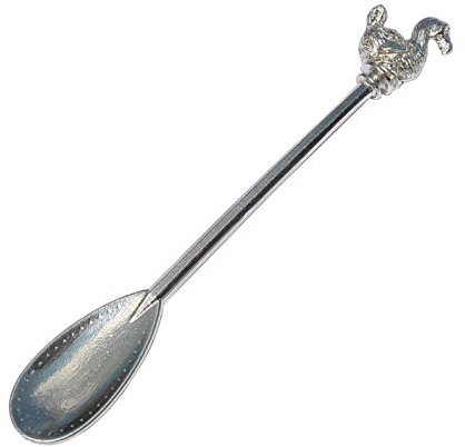 Cuillère à Confiture en Étain Massif avec Décoration Dodo d'Alice au Pays des Merveilles, Faite à la Main, 14cm de Long