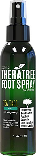 TheraTree Tea Tree Oil Foot Spray & Shoe Deodorant by Oleavine - Helps with Foot Odor, Sweaty & Stinky Feet - Natural Spray with Neem, MSM & Menthol - Soothing & Cooling Formula for Athletes