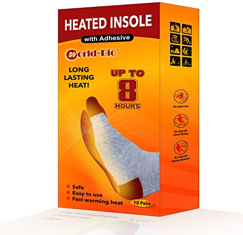 Foot Warmer Insoles Feet Warmers Up to 8 Hours Heating Time Disposable Heated Air Activated Warm Pad for Winter Hiking, Skiing, Outdoor Activities, Fishing, Hunting - 10 Pairs