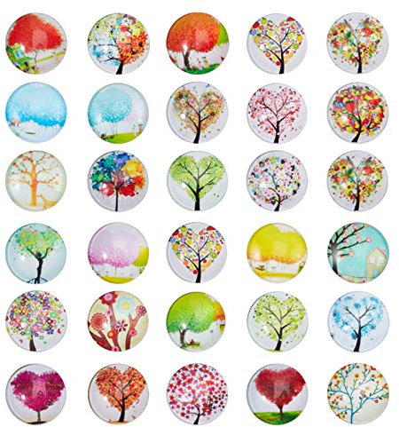 nbeads 100 Stück 25x7mm Baum des Lebens Cabochons gedruckt halbe Runde/Kuppel Glas Cabochon für Scrapbooking Charms Anhänger Schmuckherstellung, Muster zufälliger Mix