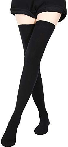 SATINIOR Extra Lange Kniestrümpfe Schenkelhohe Strümpfe Strickstiefelstrümpfe für Frauen (Schwarz)