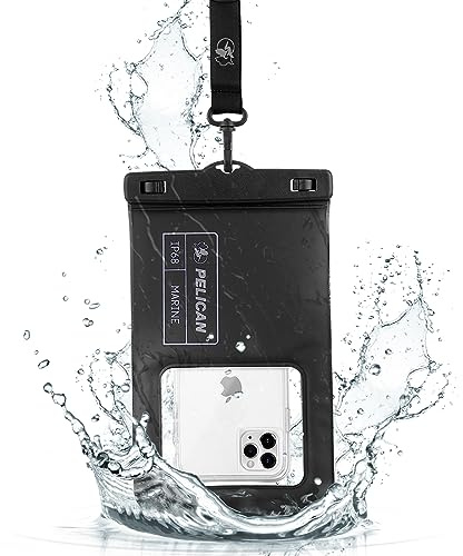 Pelican - Série Marine - Pochette étanche IP68 et Flottante pour téléphone, Accessoire Essentiel de Voyage, Fonctionne avec Tous Les téléphones, dragonne Amovible, Taille XL, Noir