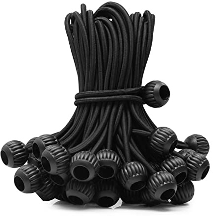 Joneaz Tarp Bungee Cord with Balls 12 inch Black UV Resistant, 50-Piece