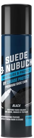 Crease Protect Spray Daim & Nubuck | 3-en-1 Rénovateur Couleur, Imperméabilisant & Nettoyant | 250ml pour UGG, Sneakers & Bottes | Protection Durable contre Pluie & Taches (Noir, Paquet De 2)