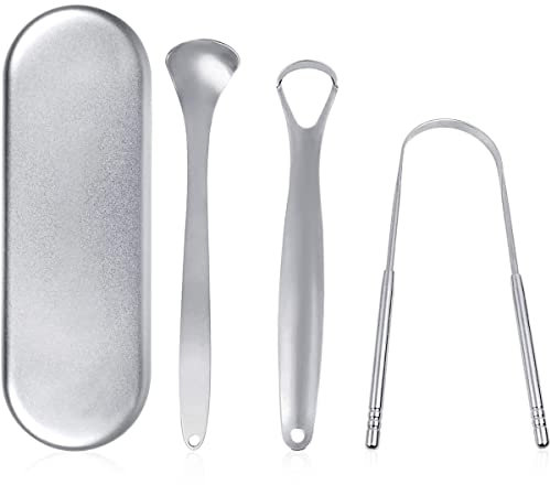 3 Stück Stainless Steel Tongue Scraper, Zungenreiniger aus Metall mit Etui, Edelstahl Zungenschaber für Erwachsene, Zungenbürste Reiniger für Erwachsene Mundhygiene Zungenbelag Entfernen