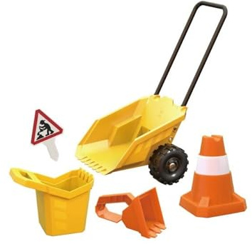 Hape Construction Sand Toy Dumper Set | Toy Set with Wheelbarrow Bucket, Shovel, Cone and Sign, for Children Ages 3+
