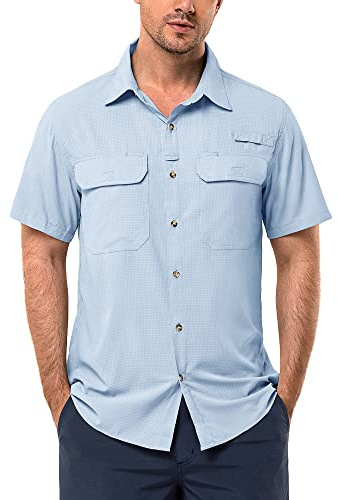 33,000ft Men's UPF 50+ UV Protection Short Sleeved Shirts Quick Dry Button Down Shirts Cooling Hiking Shirt for Travel Safari Fishing