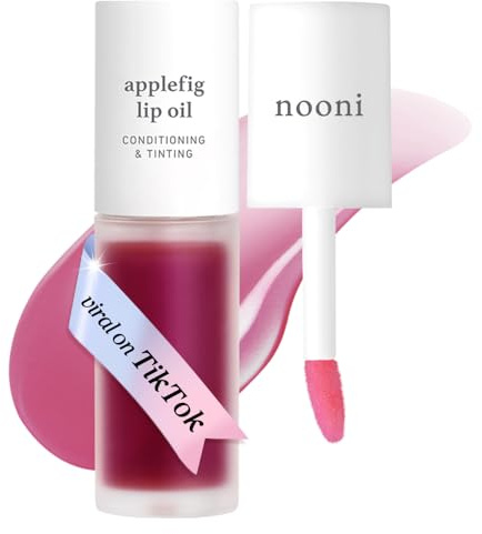 NOONI Korean Vegan Lip Oil - Applefig | Lip Stain, Gift, Long-Lasting, Moisturising, Plumping, Revitalising for Dry Lips, Waterproof, No Peel Off, 0.12 Fl Oz