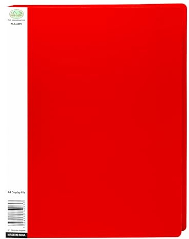1 File X A4 Display Book Folder A4 40 Pockets Presentation Project Folders Soft Cover Book Folder Folio for Reports, Documents, Music Sheets, Artwork, School Projects, Clippings - Red