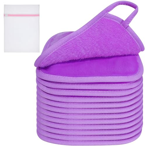 KODAMO Makeup Remover Cloth, Reusable Makeup Remover Pads Washable Travel Bag, Microfiber Makeup Removal Face Wash Cloths with Just Water, 12 Pack/Violet