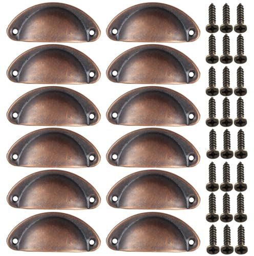 Mokife 12 Tiradores Conchas Armarios Vintage, Metal Manijas de Copa Pomos de Muebles Puerta con Tornillos para Cajones Armario Cómoda, Cobre