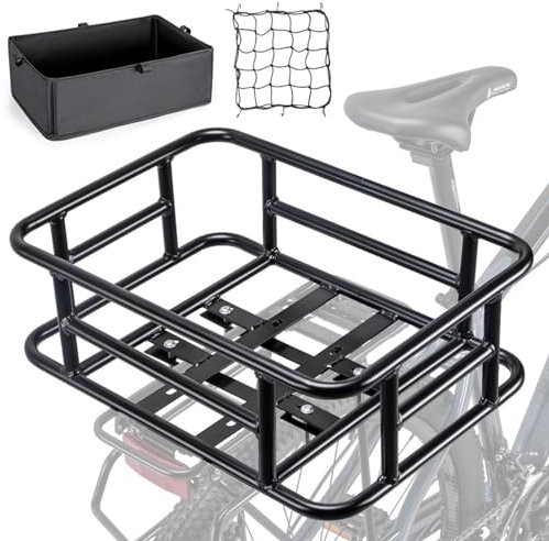 Fahrradkorb hinten, großer Fahrradkorb hinten, Fahrradkorb hinten aus Metall | Hochwertiger, robuster Fahrrad-Hinterradkorb aus Metall mit schützender Auskleidung, für die Aufbewahrung und den T