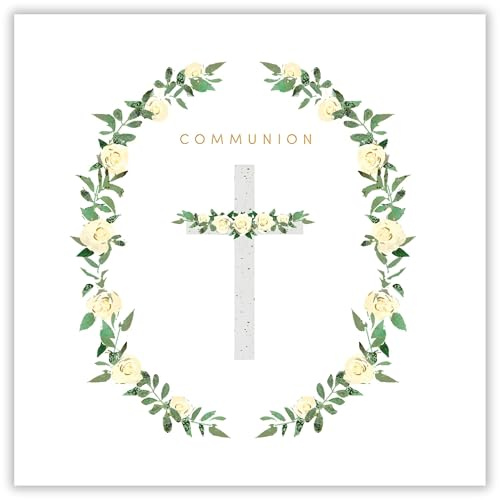 Hammond Gower First Holy Communion Congratulations Card - Communion Congratulations Card for Children with Contemporary Cross and Flowers Design and Embellishments