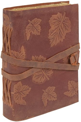 GlobeeCraft Diario vintage rojo antiguo con hojas decorativas y papel artesanal premium, perfecto como agenda cuero, cuaderno piel y libro para escribir 21x16 cm