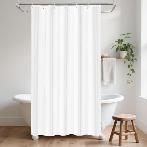 LUKDUNG Cortina de Baño de Poliéster Textil, Cortina de Ducha Antimoho, Impermeable, Lavable, con 7 Ganchos, Blanco, 100An x 200Al cm (1 Panel)