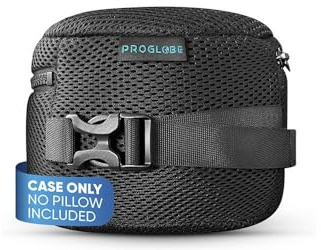Proglobe Essential Neck Pillow Case & Travel Bag Compression Storage Mesh Cover with Snap Clasp, Compact Carrying Case Attaches to Luggage, Backpack, or Purse – Black