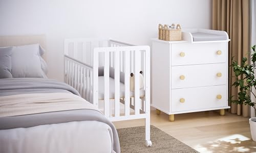 zee BAMBI Lettino Co-Sleeping 100x50 cm Bianco con Ruote Lettino Neonato Portatile Culla Regolabile 3 Livelli Letto per Bambino Stile Scandinavo Minimalista