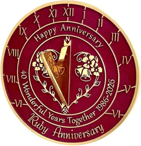 ANTIQUEMEDIEVAL 40th Ruby Wedding Anniversary 2026 Sundial Gift 10''