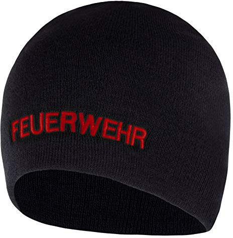 PACOTEX Premium Wintermütze Beanie Strickmütze Marineblau mit Stick Feuerwehr (rot)