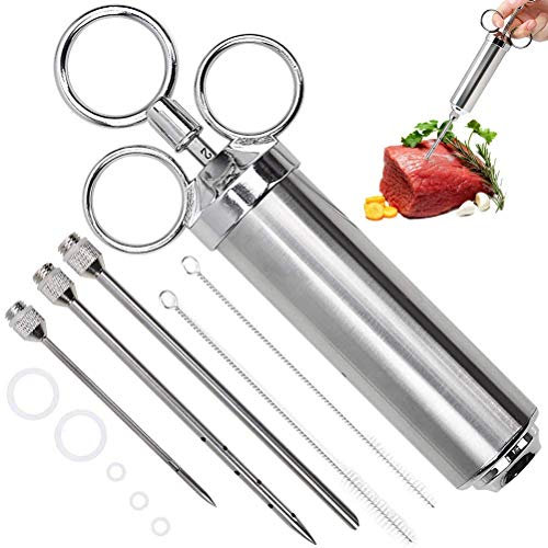 Dizie Seringue Alimentaire, Injecteur à Marinade en Acier Inoxydable avec Baril de Grande Capacité Aiguilles pour Poulet Bœuf Dinde Viande Rôtis Barbecue