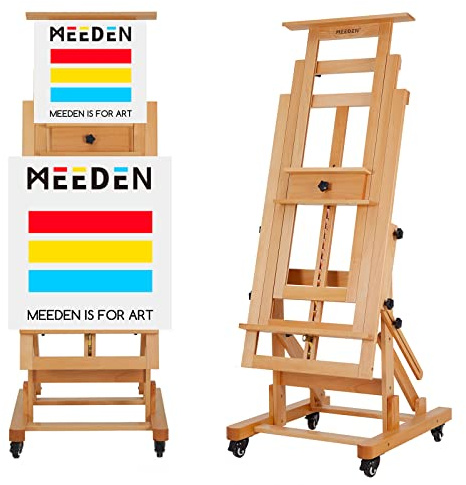 MEEDEN Chevalet de peinture mobile en forme de H - Chevalets de studio en bois de hêtre pour artistes - Chevalet d'art professionnel et robuste pour adultes - Peut accueillir des toiles jusqu'à 200cm