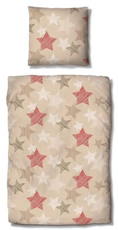 Traumschlaf kuschelig weiche Biber Bettwäsche mit Sternenmotiv aus 100% Baumwolle mit Reißverschluss 135x200 cm + 80x80 cm