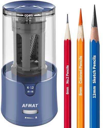 AFMAT Electric Long Point Pencil Sharpener for Artist, Auto Stop & Fast Sharpening, 8-17mm Super Long Point, Artist Pencil Sharpener Plug in for φ6-12mm Charcoal/Drawing/Sketching/Colored Pencils