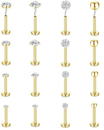 Milacolato 16G Labret Piercing Lippenpiercing Chirurgenstahl Runde Klar CZ Lippe Medusa Snakebites Piercing Schmuck Nasenpiercing Ohrknorpel Tragus Ohrringe Für Damen Herren 16St G8mm