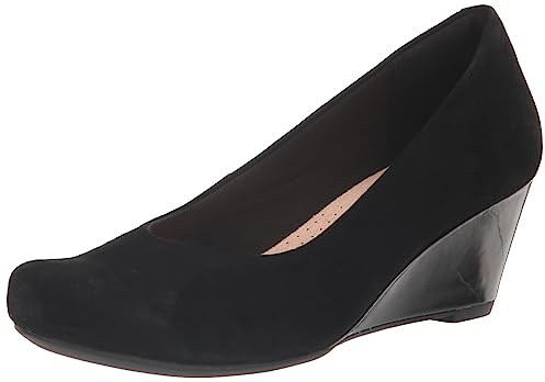 Clarks Zapatos de tacón de cuña Flores Tulip para Mujer, Gamuza Negra combinada., 39 EU